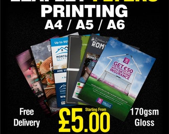 A6 A5 A4 Flyers Leaflets Single or Double Sided Printing Small Business Marketing 170gsm Gloss Leaflet