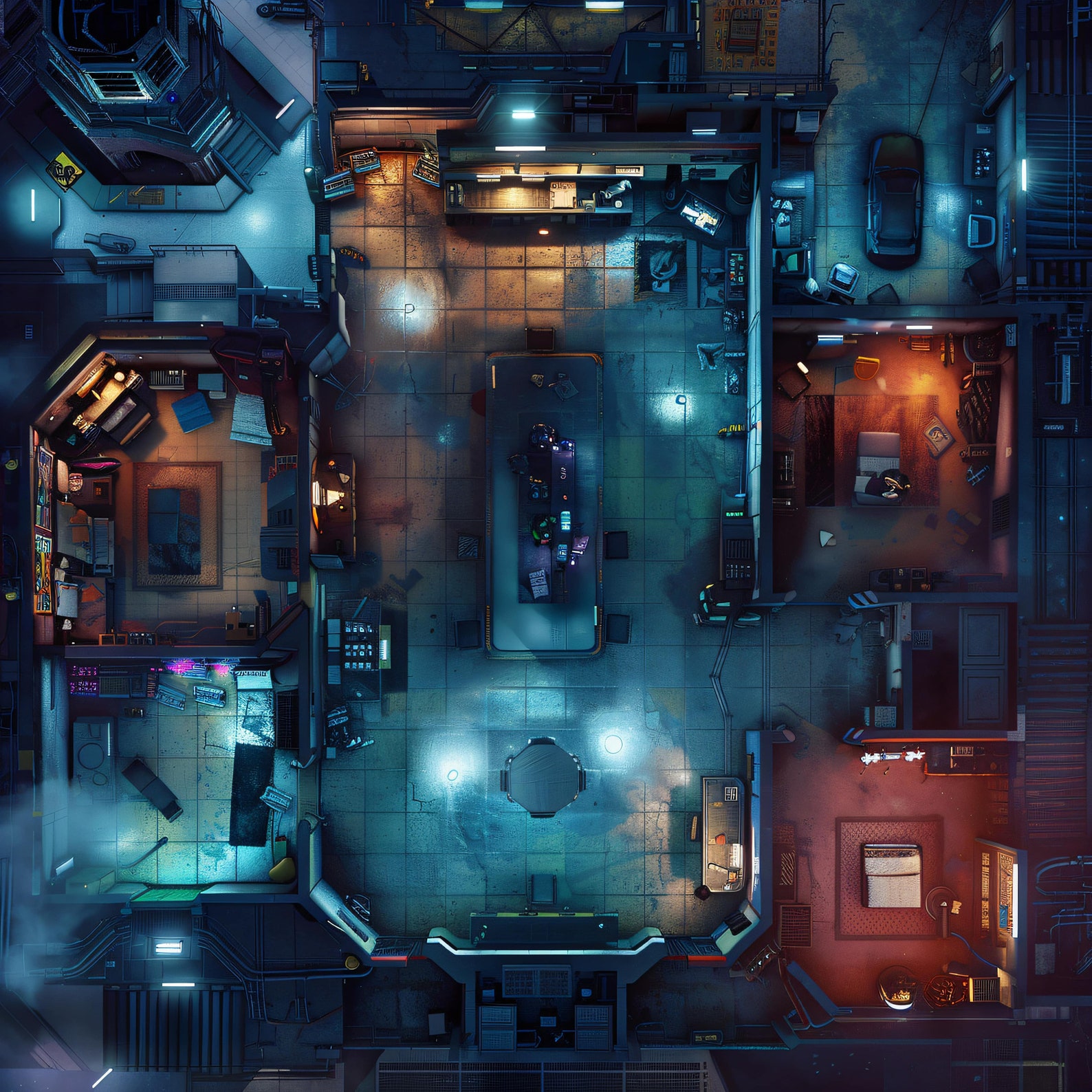 10 Cyberpunk Garage/chop Shop Battlemaps, Sci Fi, Cyberpunk, D&D