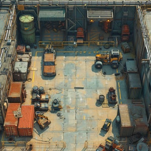 10 Battlemaps Cyberpunk Factory, sci-fi, DnD-gevechtskaart, cyberpunk, D&D, Shadowrun, Roll20, Fantasy Grounds, VTT, digitale AI-kaart