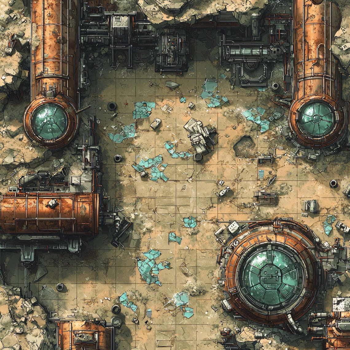10 Cyberpunk Industry Ruins Battlemaps, Sci Fi, Cyberpunk, Battle Map ...
