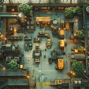 10 slagkaarten voor de cyberpunkindustrie, sci-fi, DnD-gevechtskaart, cyberpunk, D&D, Shadowrun, Roll20, Fantasy Grounds, VTT, AI digitale kaart