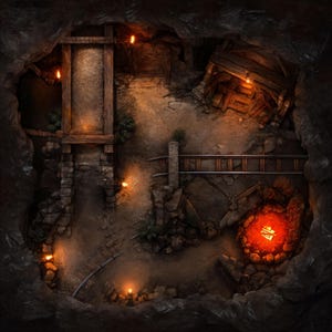 Collapsed Mine, DnD Battle Map, Pathfinder, D&D, Battlemap, Dungeons and Dragons, Roll20, Fantasy Grounds, Foundry, VTT, AI Digital Map