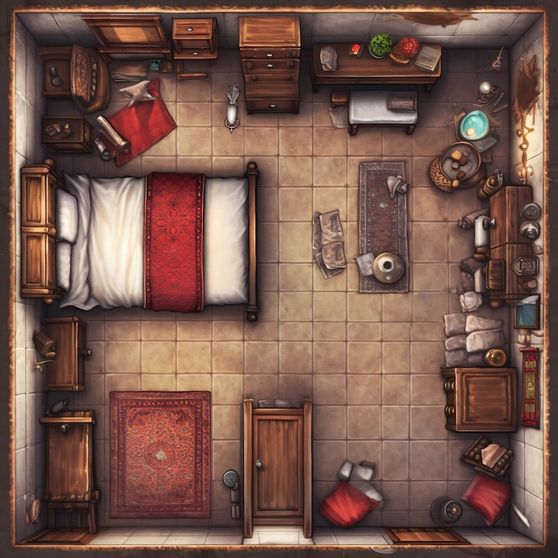 10 Tavern Quarters and Bedroom Maps, Pathfinder, D&D, Battlemap