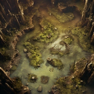 10 Mapas de Batalha do Pântano, Mapa de Batalha DnD, Pathfinder, D&D, Mapa de Batalha, Dungeons and Dragons, Roll20, Fantasy Grounds, VTT, Mapa Digital AI