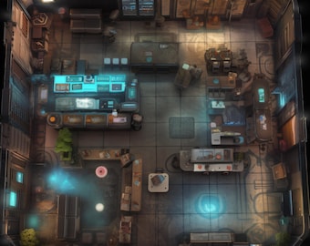 10 Cyberpunk Interior Battlemaps, Sci Fi, DnD Battle Map, Cyberpunk, D&D, Shadowrun, Roll20, Fantasy Grounds, Foundry, VTT, AI Digital Map