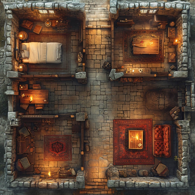 10 Tavern Quarters and Bedroom Maps, Pathfinder, D&D, Battlemap