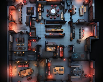 12 Cyberpunk Corpo Office Battlemaps, Sci Fi, DnD Battle Map, Cyberpunk, D&D, Shadowrun, Roll20, Fantasy Grounds, VTT, AI Digital Map