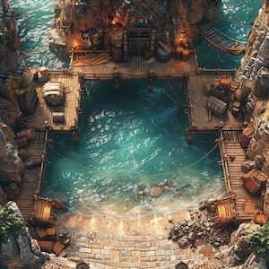 10 Pirate Battlemaps, DnD Battle Map, Pathfinder, D&D, Battlemap, Dungeons and Dragons, Roll20, Fantasy Grounds, Foundry, VTT, AI digitale kaart