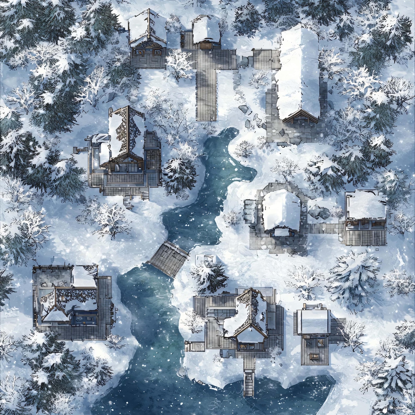 10 Frozen Village Battle Maps, Dnd Battlemap, Pathfinder, D&D, Dungeons