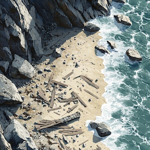 10 kust-/strandgevechtkaarten, DnD, Pathfinder, D&D, Battlemap, Dungeons and Dragons, Roll20, Fantasy Grounds, Foundry, VTT, AI digitale kaart
