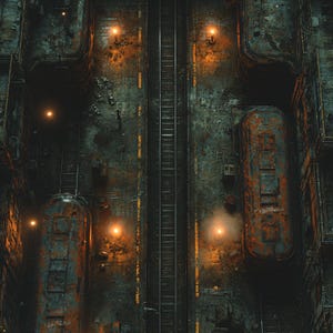 10 cyberpunk-trein- / spoorwegslagkaarten, sciencefiction, DnD-gevechtskaart, D&D, Shadowrun, Roll20, Fantasy Grounds, gieterij, VTT, AI digitale kaart