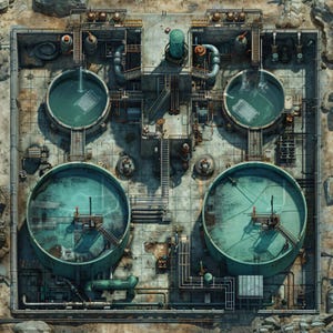 10 cartes de combat de la raffinerie cyberpunk, science-fiction, cyberpunk, D&D, Shadowrun, Roll20, Fantasy Grounds, fonderie, VTT, carte numérique IA