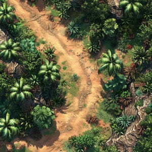 Jungle Road, DnD Battle Map, Pathfinder, D&D, Battlemap, Dungeons and Dragons, Roll20, Fantasy Grounds, Foundry, VTT, AI Digital Map