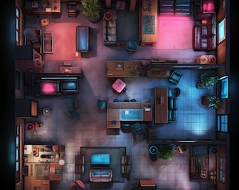 14 Cyberpunk Apartment Battlemaps, Sci Fi, DnD Battle Map, Cyberpunk, D&D, Shadowrun, Roll20, Fantasy Grounds, Foundry, VTT, AI Digital Map