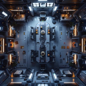 10 mapas de batalha de naves espaciais Cyberpunk, ficção científica, Cyberpunk, D&D, Shadowrun, mapa de batalha, Roll20, Fantasy Grounds, Foundry, VTT, mapa digital de IA