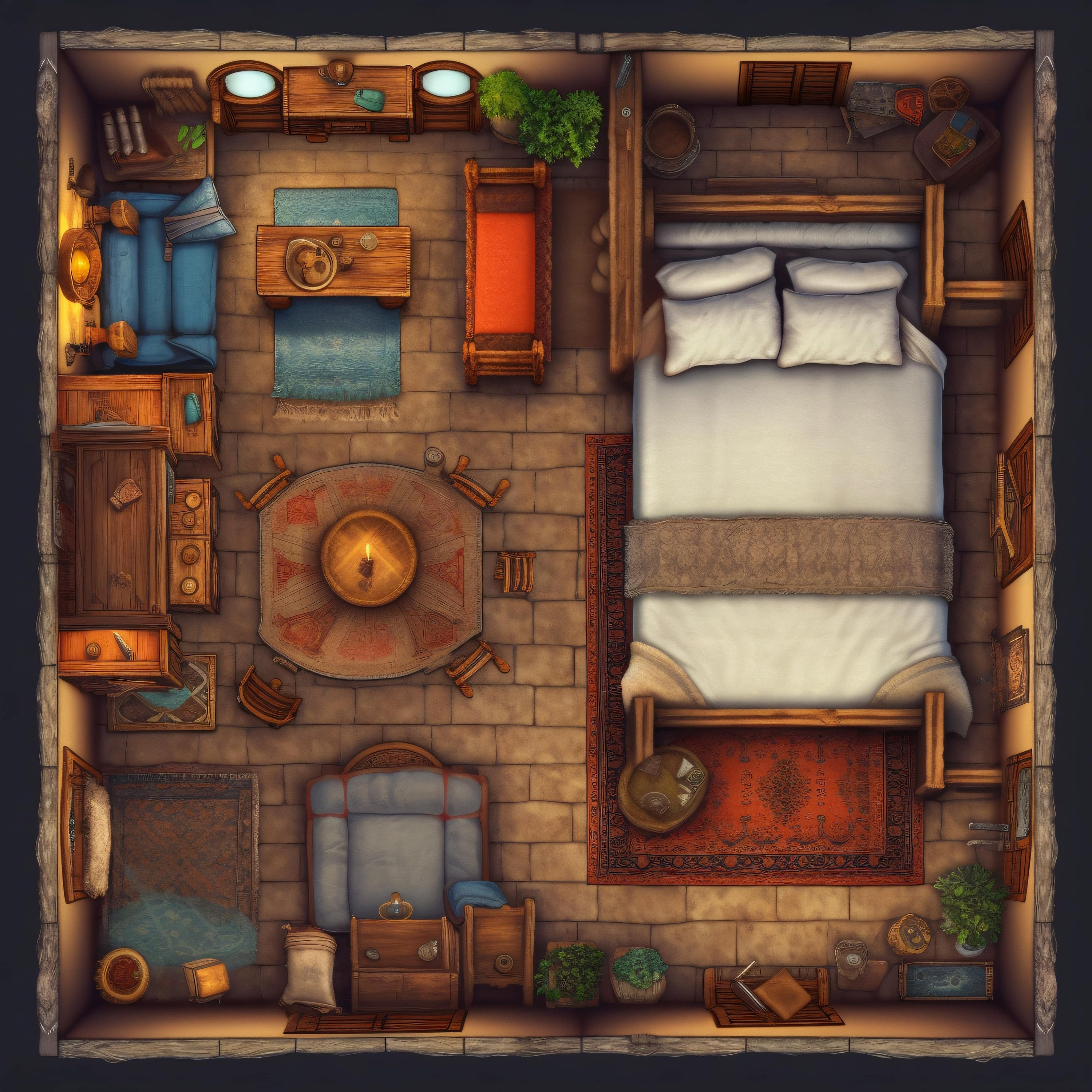 10 Tavern Quarters and Bedroom Maps, Pathfinder, D&D, Battlemap