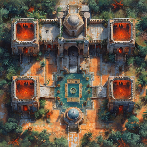 10 Jungle Palace Battle Maps, DnD, Pathfinder, D&D, Battlemap, Dungeons and Dragons, Roll20, Fantasy Grounds, Foundry, VTT, Digital Map