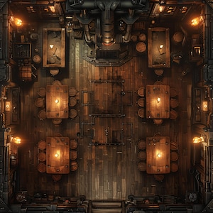Steampunk Tavern, DnD Battle Map, Pathfinder, D&D, Battlemap, Dungeons and Dragons, Roll20, Fantasy Grounds, Foundry, VTT, AI Digital Map