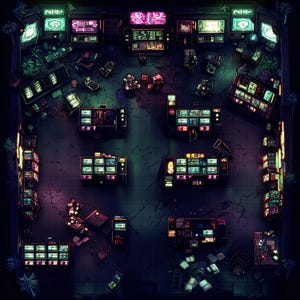 10 Cyberpunk Market Battlemaps 2, Sci Fi, DnD Battle Map, Cyberpunk, D&D, Shadowrun, Roll20, Fantasy Grounds, Foundry, VTT, AI Digital Map