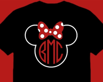 Minnie Mouse Monogram Tee / Disney World Trip / Comes in Black or White / Disney Vacation /  Infant - Adult 4XL / Ships FREE!