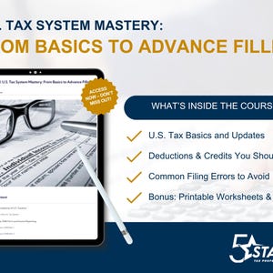 U.S. Tax Preparation Course for Beginners – Digital Download | Learn Tax Filing, IRS Basics, Deductions & Credits