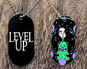 Level Up  double sided  Necklace Dogtag Chain Dubstep Rave EDM DJ Producer spellbound dub