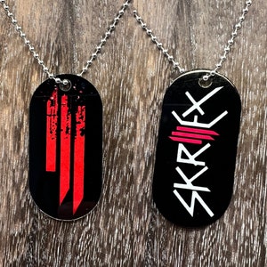 Skrillex Double sided Necklace Dogtag Chain  Dubstep Rave EDM DJ Producer Bass