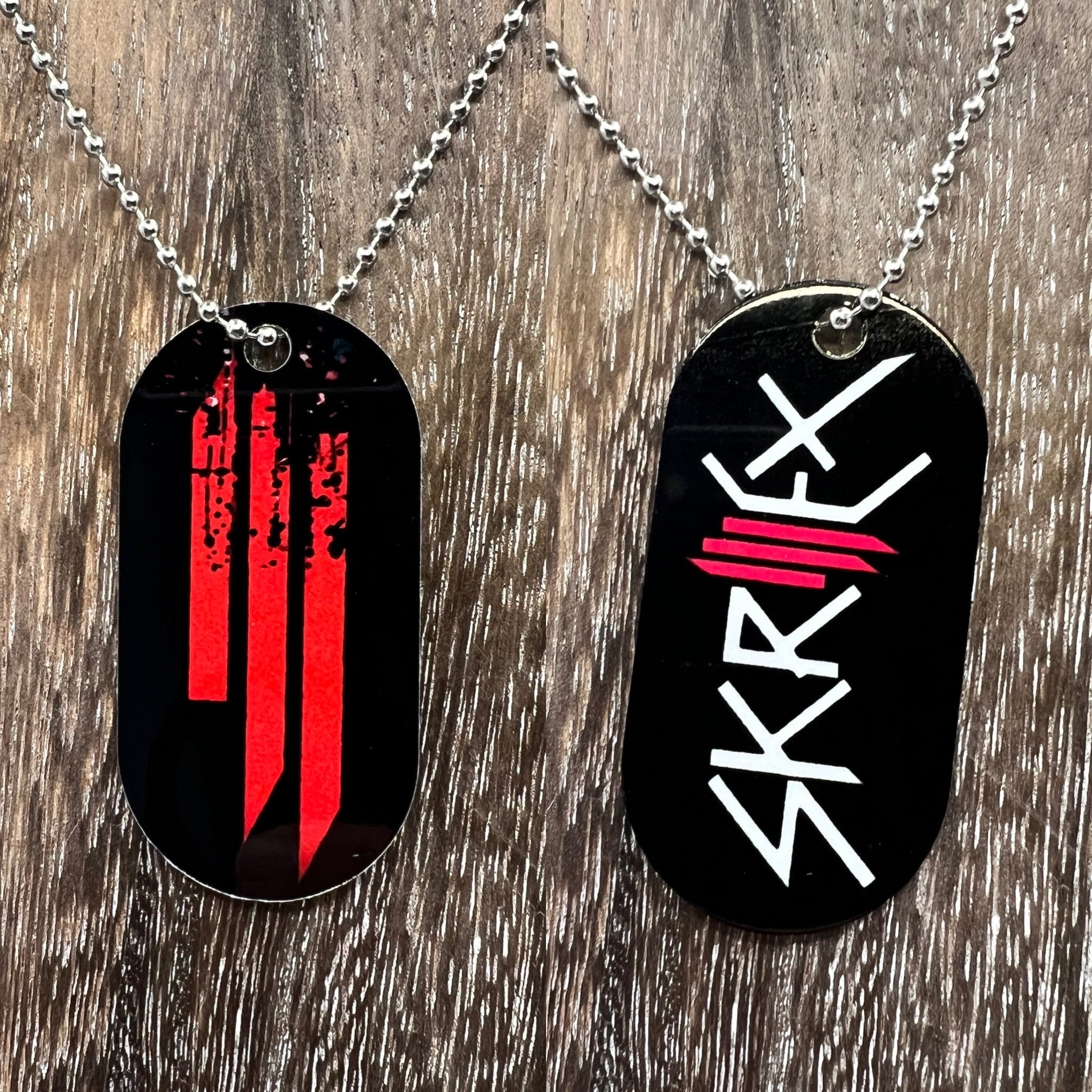 Skrillex Double sided Necklace Dogtag Chain  Dubstep Rave EDM DJ Producer Bass