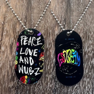 LSDream  double sided Necklace Dogtag Chain  Dubstep Rave EDM DJ Producer Bass trippy wubz Wook vibe peace love