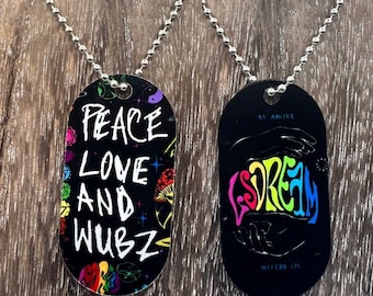 LSDream  double sided Necklace Dogtag Chain  Dubstep Rave EDM DJ Producer Bass trippy wubz Wook vibe peace love