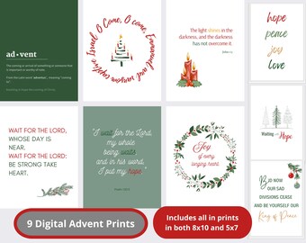 Advent Scripture Art Prints: Traditional Christmas Decor (Digital Download), 8x10 and 5x7, Christmas hymns, Advent printable art collection