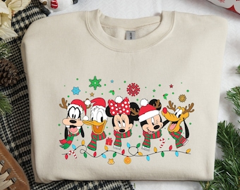 Disney Friends Christmas Sweatshirt, Mickey Minnie Mouse Christmas Light Sweatshirt, Donald Duck Christmas Hoodie, Disney Christmas Sweater