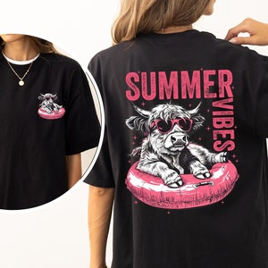 Sommer Vibes Shirt, lustiges Sommer T-Shirt, lustige Sommer Kuh Shirts, Sommer Ferien Vibes Shirt, Sommer Mädchen Reise T-Shirt, süßes Sommer Strand Shirt