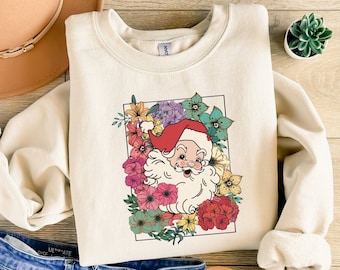 Weihnachtsmann-Blumen-Sweatshirt, niedlicher Weihnachtspullover, Weihnachten-Neujahr-Hoodie, Weihnachtsfeier-Sweatshirt, niedlicher Weihnachtsmann-Hoodie