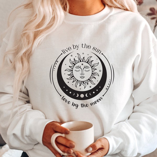 Live By The Sun Love By The Moon Sweatshirt, Celestial Moon Phases And Sun Hoodie, Inspirational Sun And Moon Sweater, Mystical Sun Hoodie