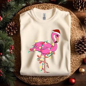 Christmas Flamingo Light Shirt, Flamingo Christmas T-Shirt, Flamingo Santa Hat Shirt, Christmas Light Outfit, Funny Christmas Lights T-Shirt