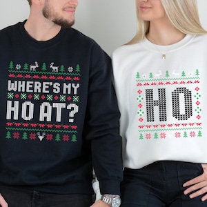 Where&#39;s My Ho At-sweater, kerst-ho-trui, trui kerstpaar, retro sarcastische kersthoodie, vintage hoodie voor volwassenen humor