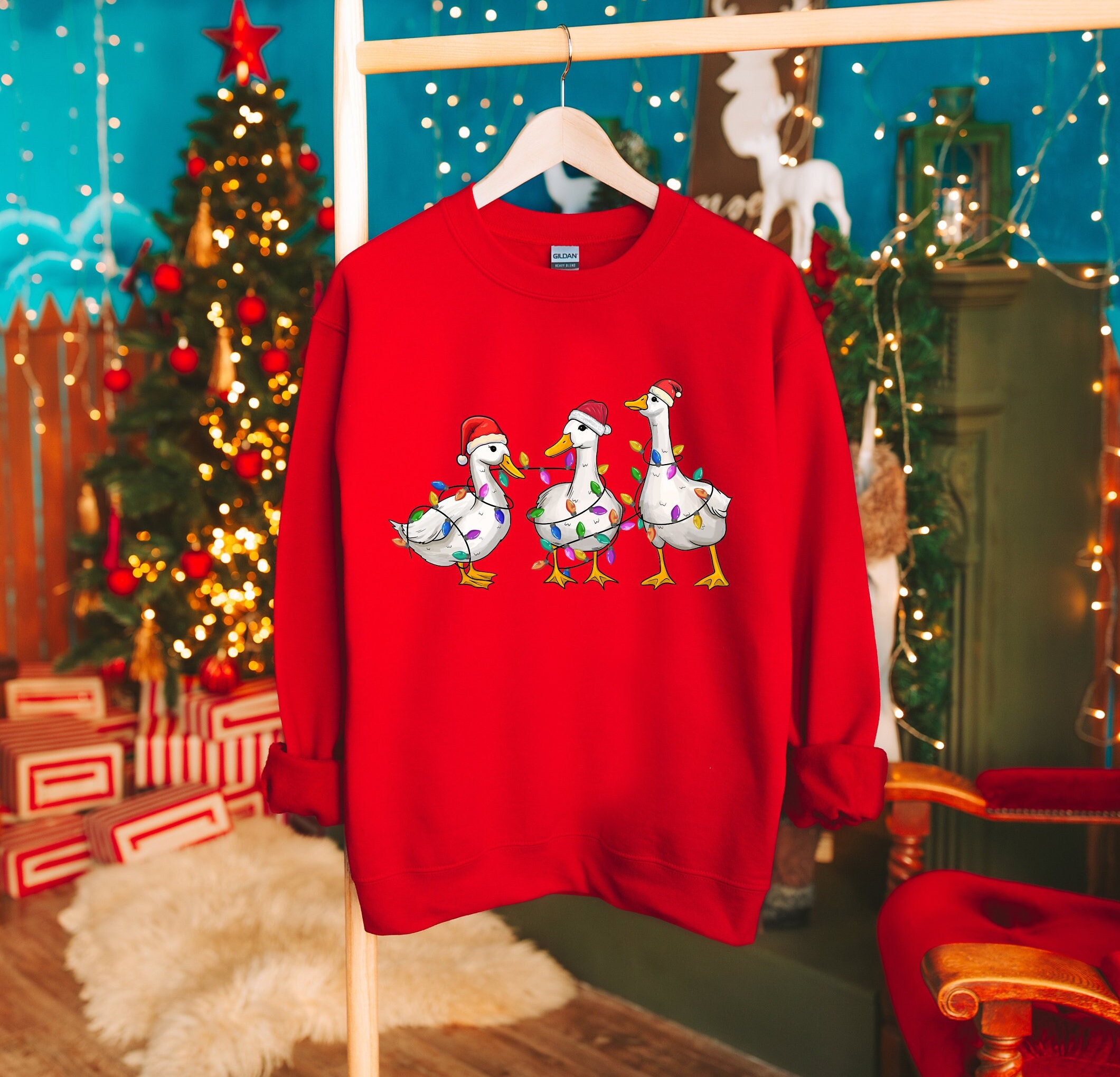 Christmas Duck Sweatshirt, Christmas Cute Ducks Sweater