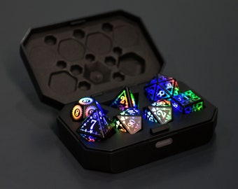 Elektronisches, leuchtendes LED-DND-Würfel-Set, wiederaufladbare elektrische Würfel, leuchtende DND-Würfel für Brettspiele, wiederaufladbare Rollenwürfel mit Ladebox