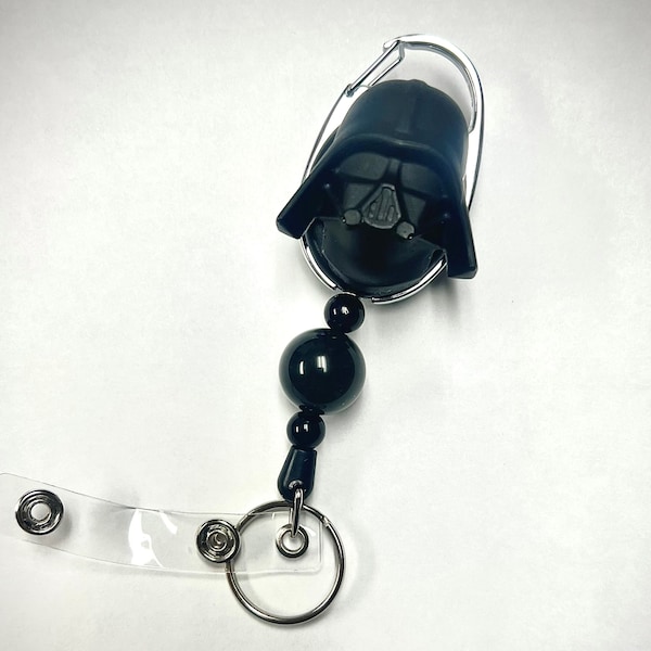 Darth Vader Badge Reel Key Chain ID Holder High Quality Black Obsidian Beads Fidget Star Wars Healing Crystals Work Gift Professional