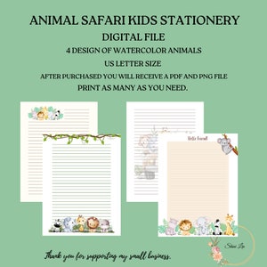 Amigo por correspondencia de cartas para niños, papelería imprimible de la selva de Safari, conjunto de escritura de temas de animales salvajes, papelería de temas de animales, almohadilla de papelería de Safari,