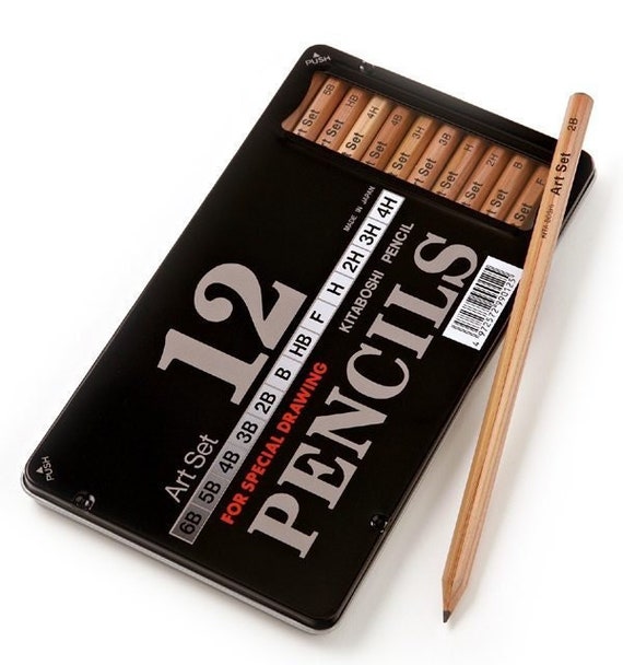 KITABOSHI 9900 Art Set of 12 Pencils - 4H to 6B in a Metal Tin