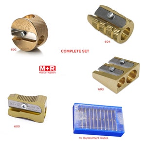 Möbius Ruppert Brass Pencil Sharpeners – Complete Set + Blades, Made in Germany
