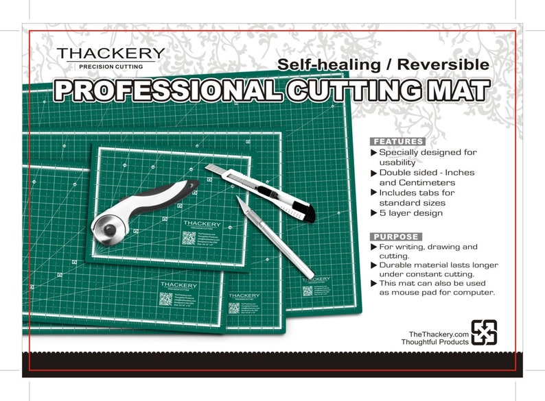 Size A1 - 24" x 36" Self-Healing CUTTING MAT - Reversible Inches and Centimeters - thoughtful design - 5 layer mat, finest available image 3