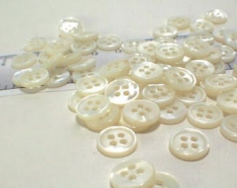 14 white MOP mother of pearl SHIRT BUTTONS for 1 regular collar shirt 10 front - 4 cuff, 18 L 16 L - 2mm thick buttons!