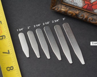 Stainless steel set of 5 COLLAR STAYS / TIPS (10 total) - sizes 1 3/4", 2", 2 1/4", 2 1/2", 2 3/4", 3" x 3/8" (9mm) wide + add storage box