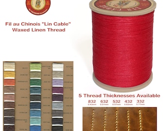 Hilo Chinois 50 g "Lin Cable" LINO ENCERADO - #128 ROJO - para costuras sólidas, 5 grosores disponibles - Hecho en Francia