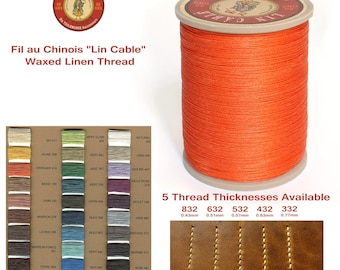 Hilo Chinois 50 g "Lin Cable" LINO ENCERADO - N.° 419 NARANJA - para costuras sólidas, 5 grosores disponibles - Fabricado en Francia