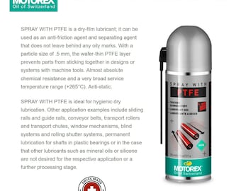 Motorex Teflonspray med PTFE 200ml - Tillverkad i Schweiz - Torrt smörjmedel som används som antifriktionsmedel och separationsmedel