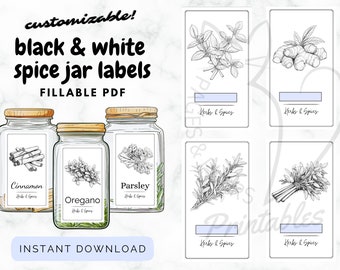 Etiquetas de especias de cocina comunes personalizables, imprimibles y rellenables en pdf